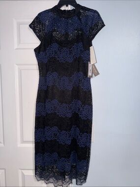 New York & Company Black and Navy Lace Midi Dress